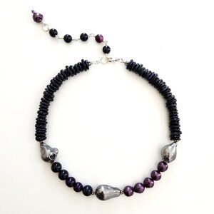 SILVER FLAMEBALL PEARL NECKLACE